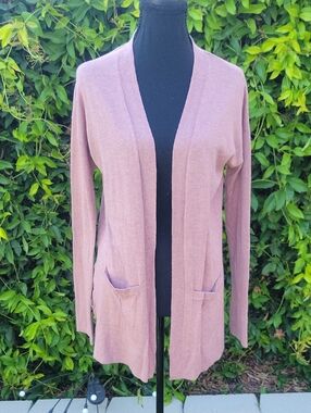 Pink Lightweight Open Cardigan With Split Woven Hem M